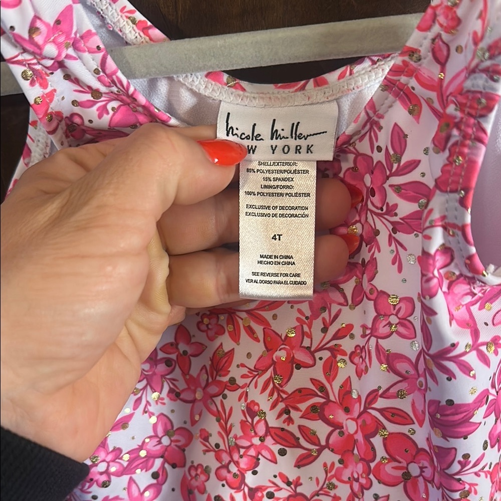 Pink Floral One Piece Swimsuit with Ruffled Hem - Picture 2 of 4